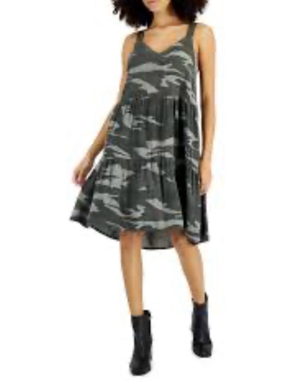 Splendid Gray Camo Tiered V-Neck Swing Dress XS